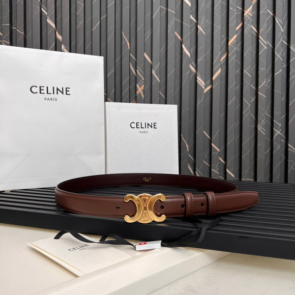 CL TRIOMPHE 25 MM BELT IN PENNY BROWN CALFSKIN GOLD HARDWARE
