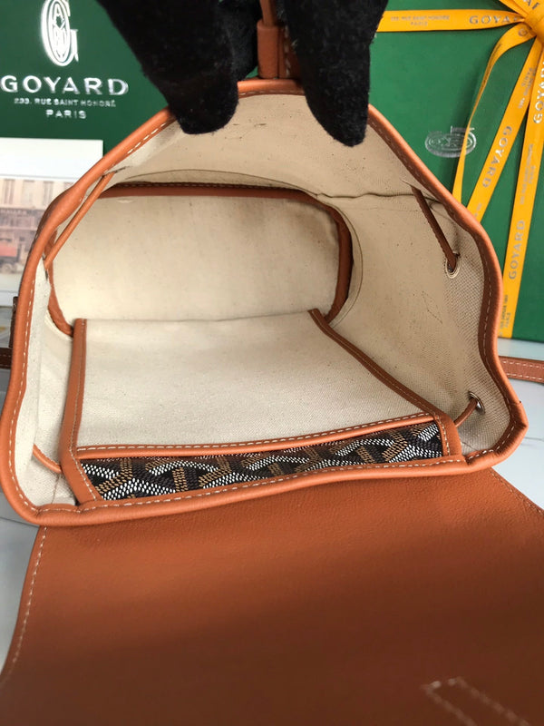 ZAINO ALPIN MINI 21 IN PELLE DI AGNELLO COLOR MARRONE E TELA GOYARDINE NERA