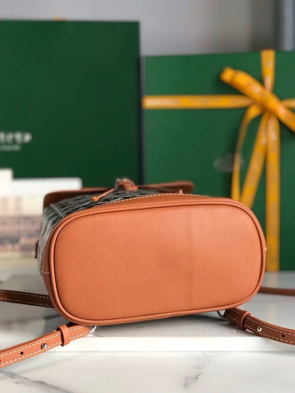 ZAINO ALPIN MINI 21 IN PELLE DI AGNELLO COLOR MARRONE E TELA GOYARDINE NERA