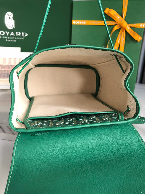 ZAINO ALPIN MINI 21 IN PELLE DI AGNELLO VERDE E TELA GOYARDINE