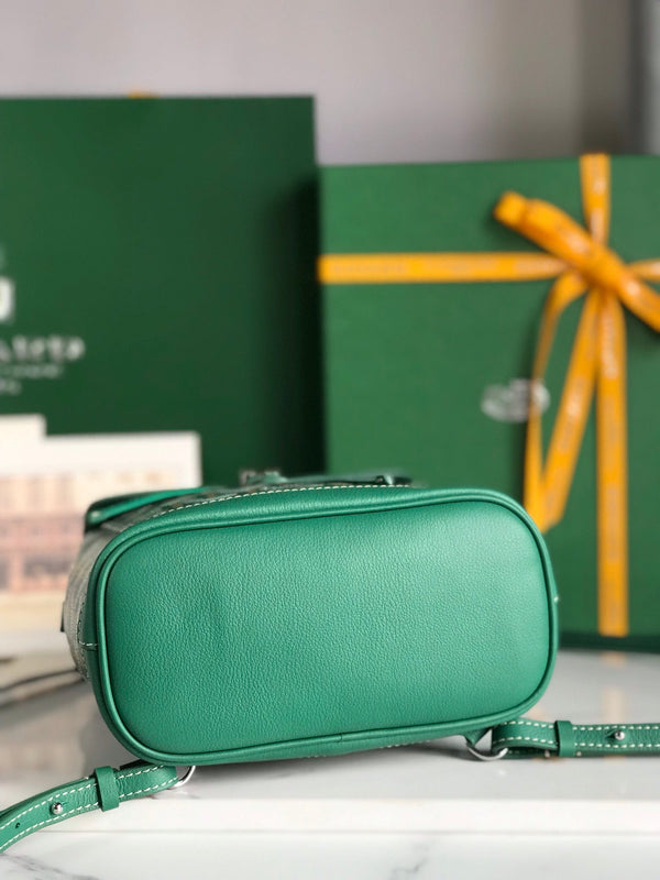 ZAINO ALPIN MINI 21 IN PELLE DI AGNELLO VERDE E TELA GOYARDINE