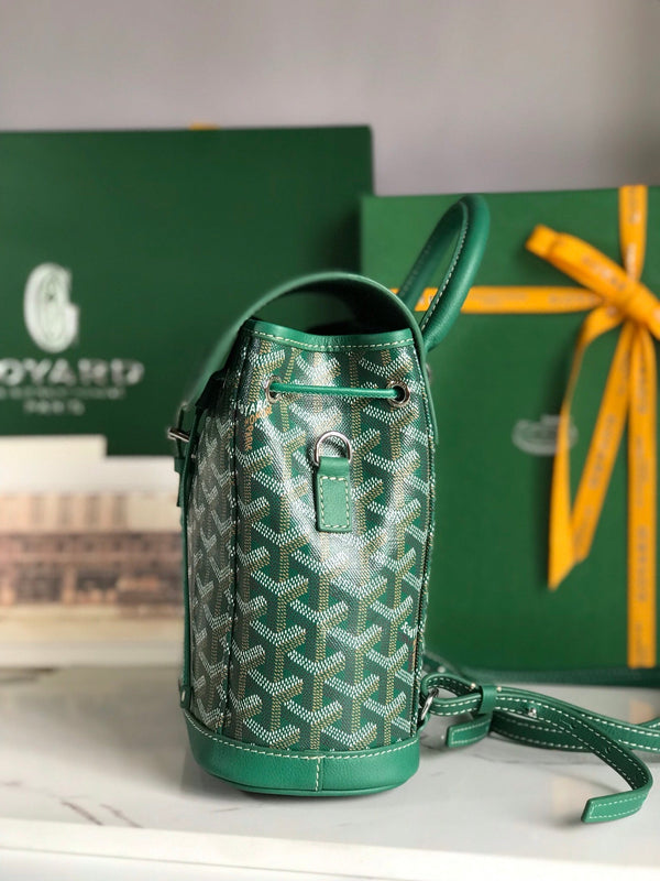 ZAINO ALPIN MINI 21 IN PELLE DI AGNELLO VERDE E TELA GOYARDINE