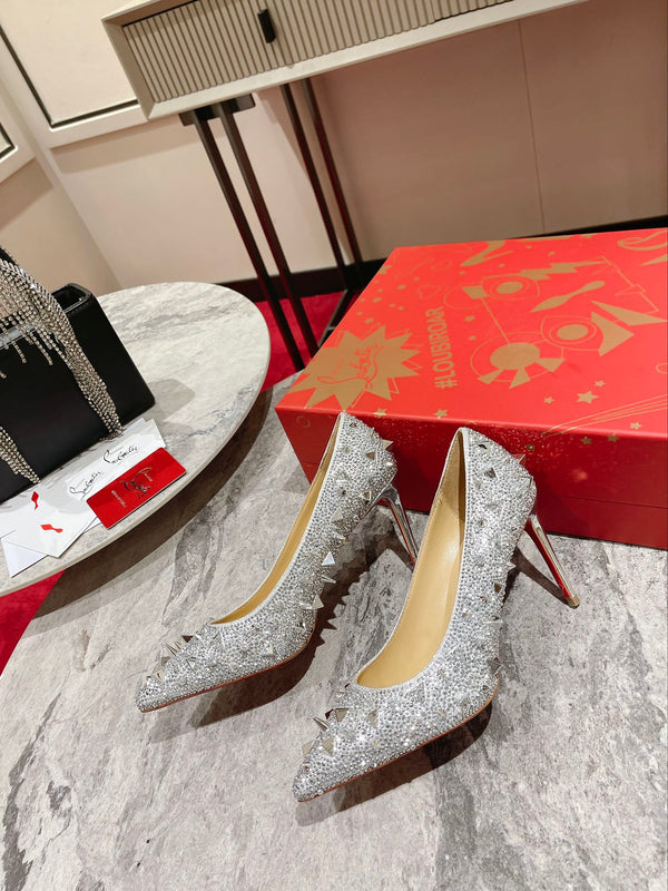 CL Pigalili Potpourri Strass Pumps Glitter Argento