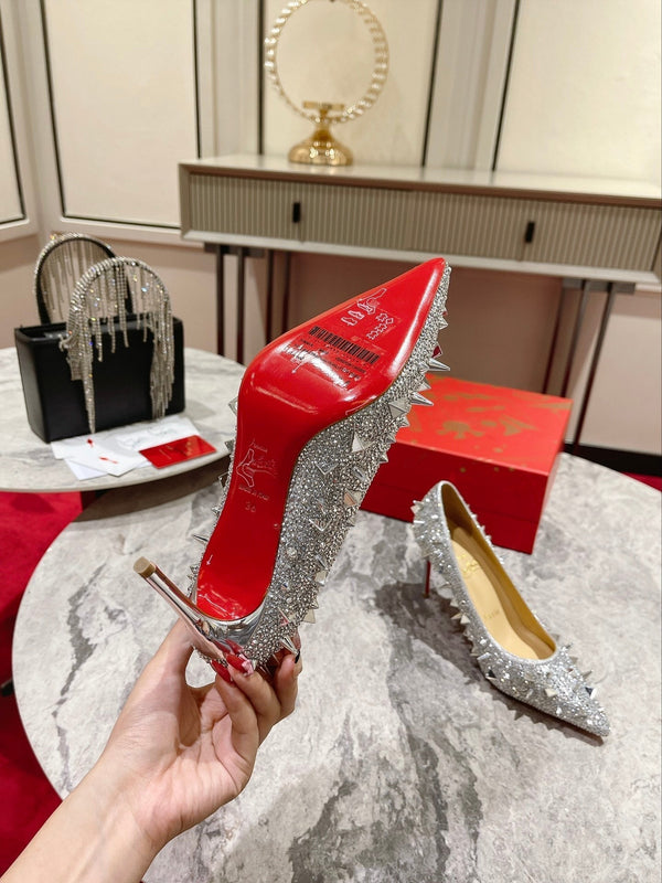 CL Pigalili Potpourri Strass Pumps Glitter Argento