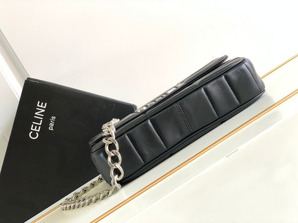 BORSA A TRACOLLA CON CATENA IN PELLE DI AGNELLO NERA TRAPUNTATA MONOCROMATICA 24