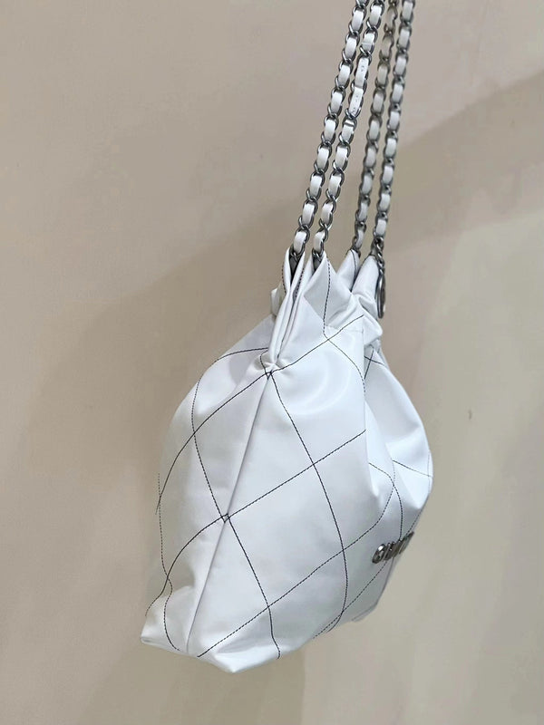 CC 22 Hobo White Black Calfskin Silver Hardware