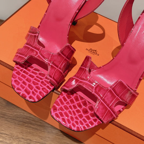 SLINGBACK ETERNITE 105 PINK LAMBSKIN AND CROCODILE LEATHER