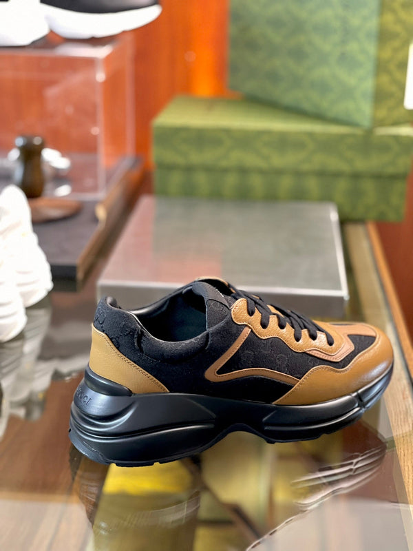 GG Men's Rhyton Sneaker Technical Knit Cowhide 524507