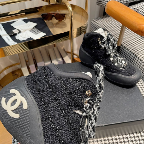 CC Sneaker In Black Tweed Fabric 144805