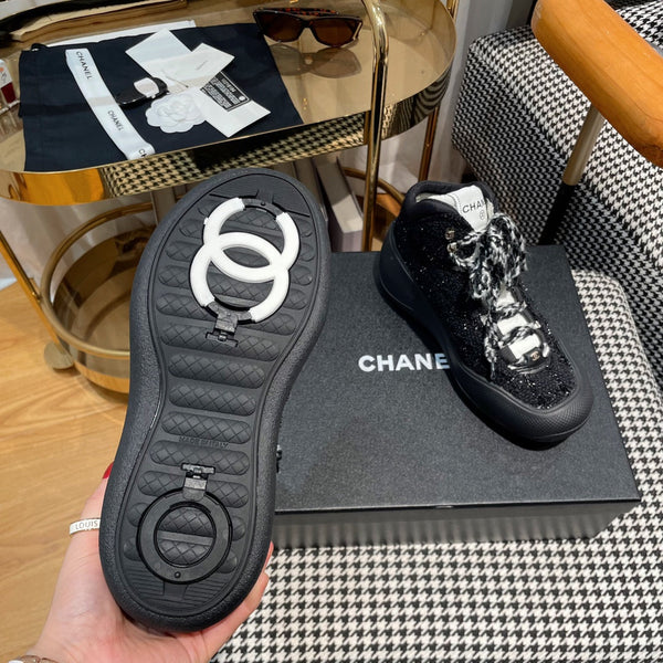 CC Sneaker In Black Tweed Fabric 144805