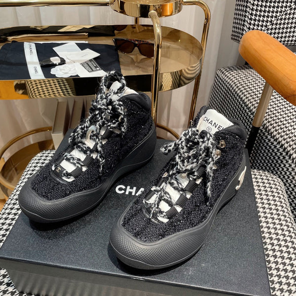CC Sneaker In Black Tweed Fabric 144805