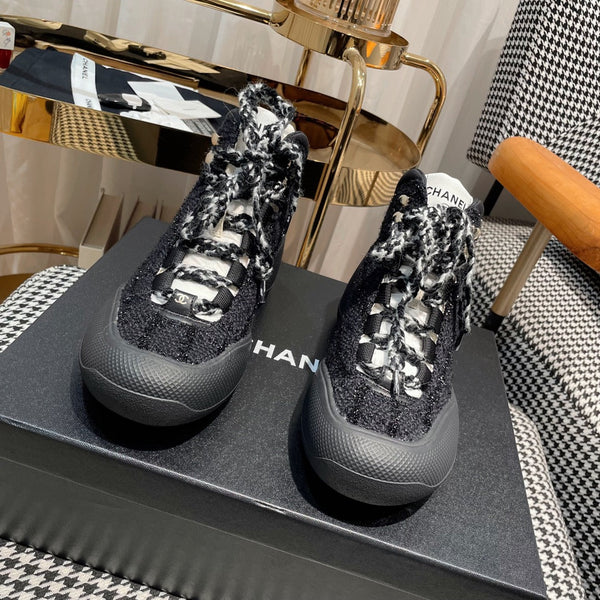 CC Sneaker In Black Tweed Fabric 144805