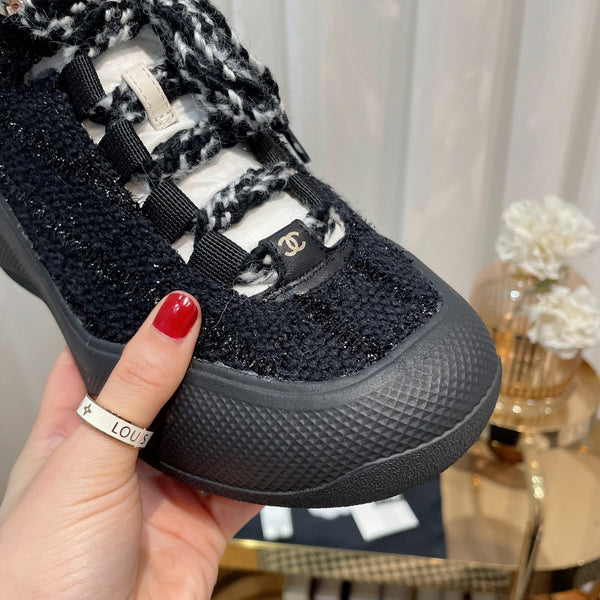 CC Sneaker In Black Tweed Fabric 144805