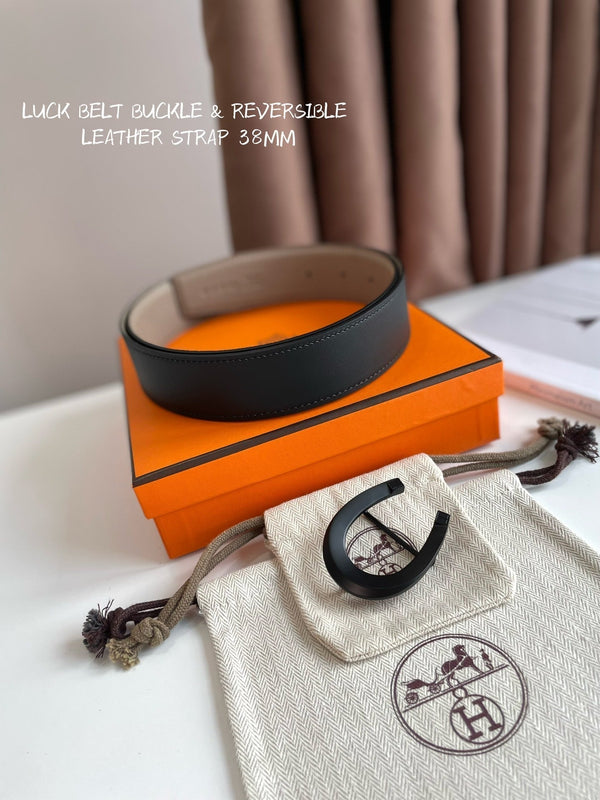 FIBBIA PER CINTURA LUCK E CINTURINO REVERSIBILE IN PELLE MARRONE KAKI 38 MM FERRAMENTA NERA