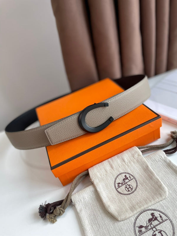 FIBBIA PER CINTURA LUCK E CINTURINO REVERSIBILE IN PELLE MARRONE KAKI 38 MM FERRAMENTA NERA