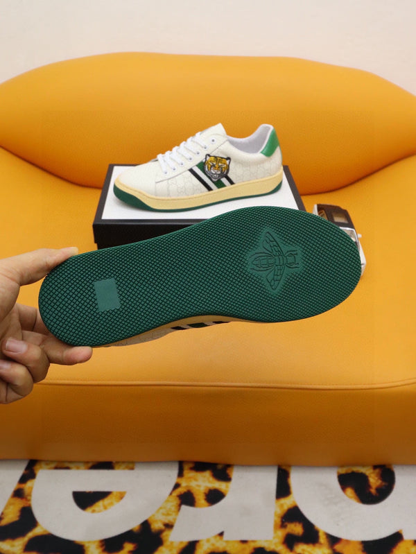 GG Men's Sneaker White Green Cowhide 522946