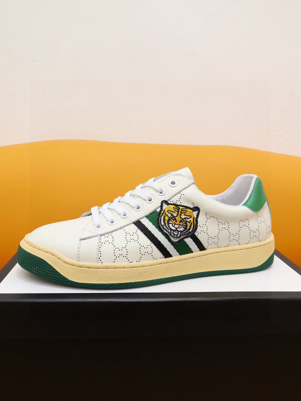 GG Men's Sneaker White Green Cowhide 522946