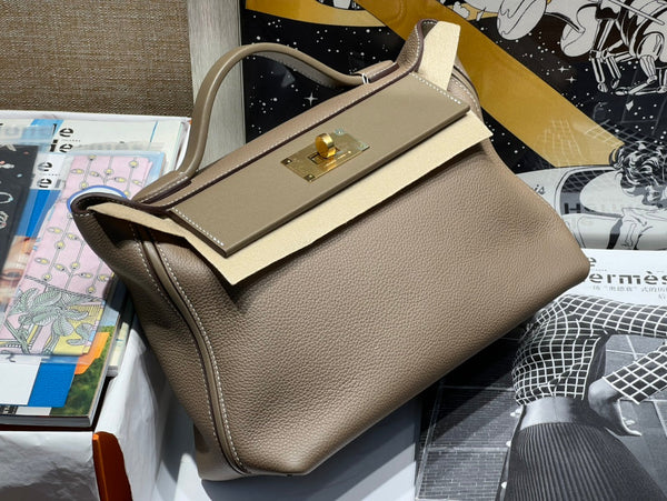 HM 24/24 Bag Etoupe Leather Gold Hardware