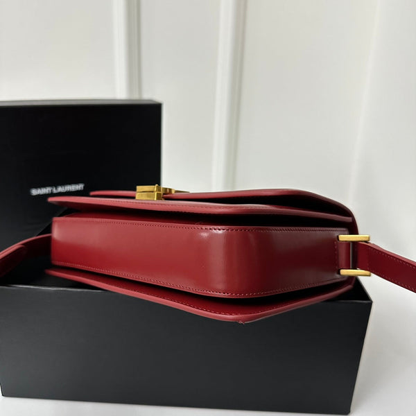 YSL Solferino Small Satchel Bag Burgundy Gold Calfskin 339457