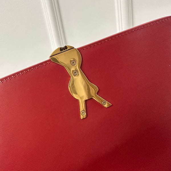 YSL Solferino Small Satchel Bag Burgundy Gold Calfskin 339457