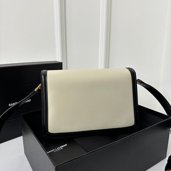 YSL Solferino Small Satchel Bag Black White Gold Calfskin 339413