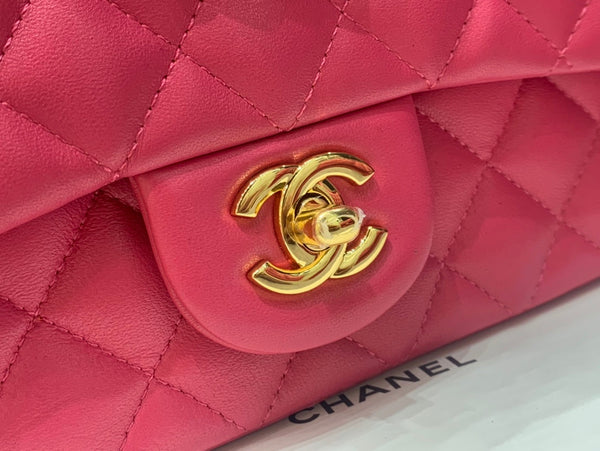 flap bag mini 20cm ruby red lambskin gold hardware