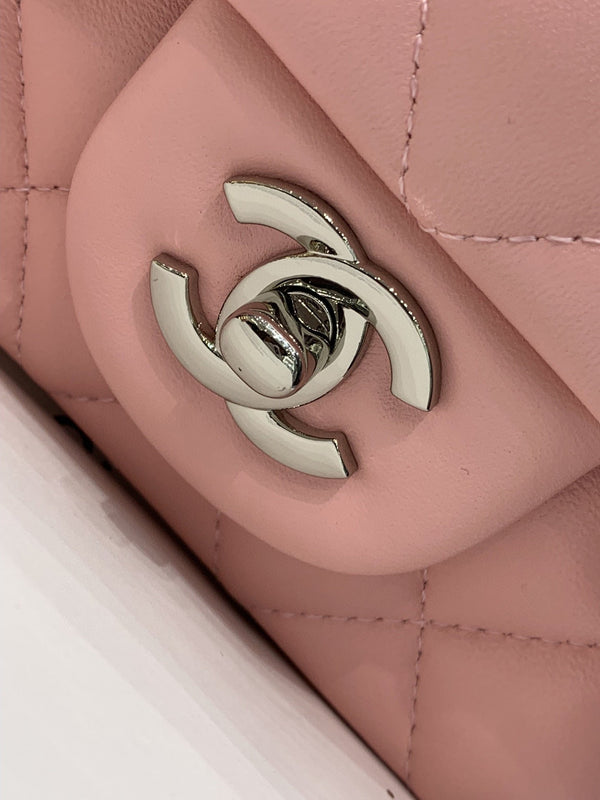 flap bag mini 20cm pink lambskin silver hardware