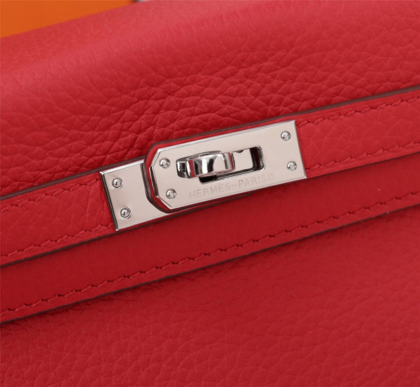 HM KELLY BAG 25 RED TOGO SILVER HARDWARE