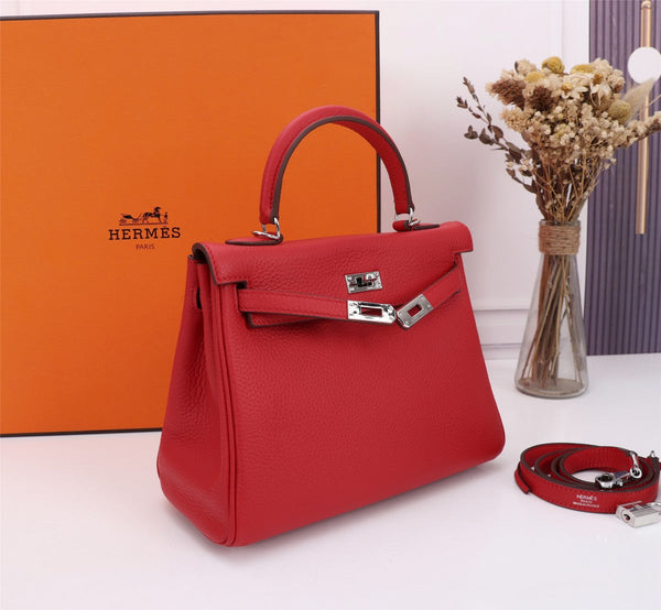 HM KELLY BAG 25 RED TOGO SILVER HARDWARE