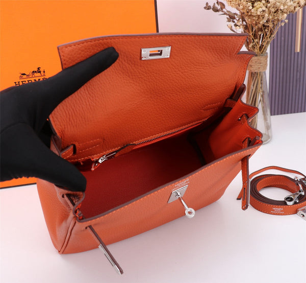 HM KELLY BAG 28 ORANGE TOGO SILVER HARDWARE