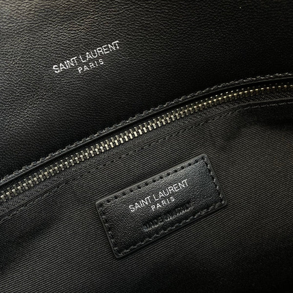 YSL Loulou Puffer Medium Bag 35cm Black Sliver Glossy Leather