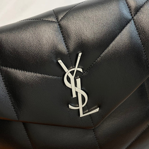 YSL Loulou Puffer Medium Bag 35cm Black Sliver Glossy Leather