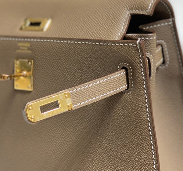 Hermes Kelly 25 Bag Etoupe Gold Epsom Leather 249823