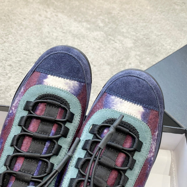 cc sneaker viola blu scuro grigio tessuto pelle scamosciata vitello