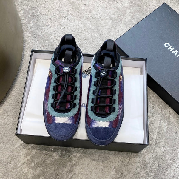 cc sneaker viola blu scuro grigio tessuto pelle scamosciata vitello