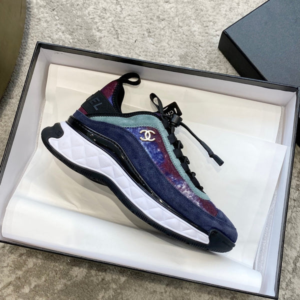 cc sneaker viola blu scuro grigio tessuto pelle scamosciata vitello