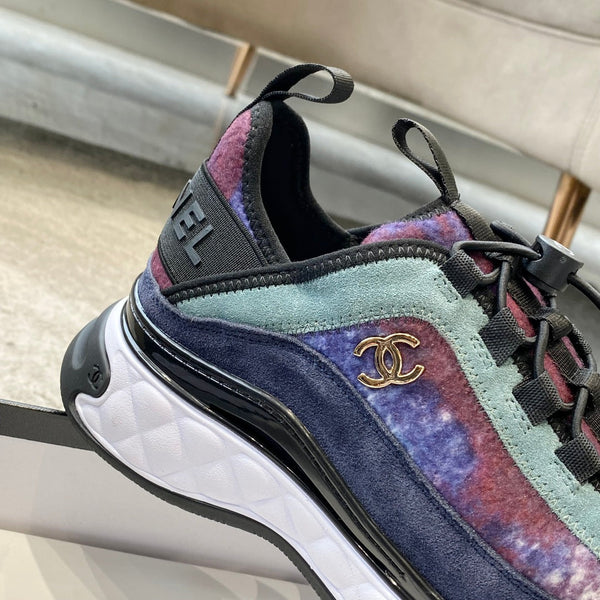 cc sneaker viola blu scuro grigio tessuto pelle scamosciata vitello