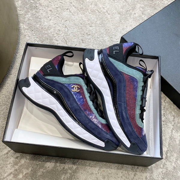 cc sneaker viola blu scuro grigio tessuto pelle scamosciata vitello