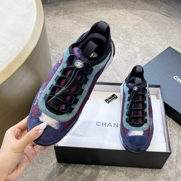 cc sneaker viola blu scuro grigio tessuto pelle scamosciata vitello