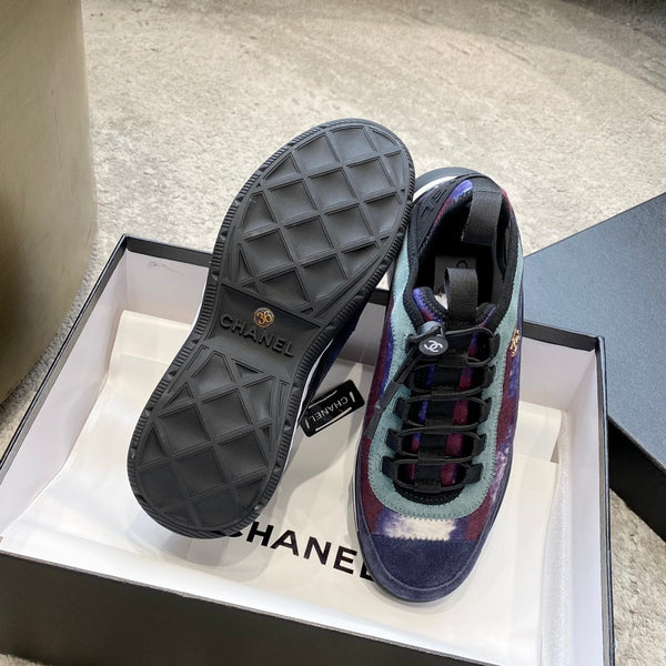 cc sneaker viola blu scuro grigio tessuto pelle scamosciata vitello