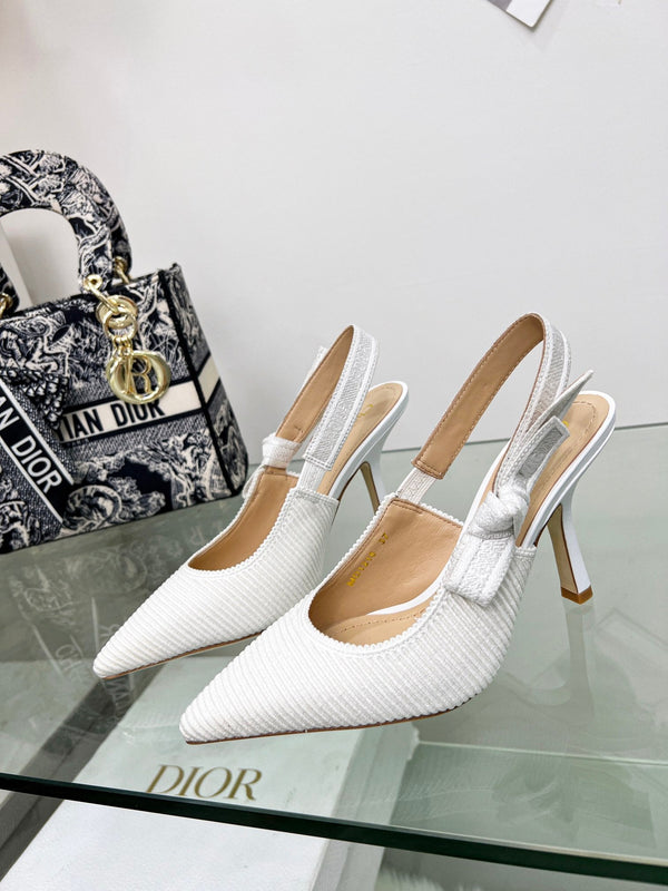 décolleté cd slingback 95 in cotone ricamato bianco