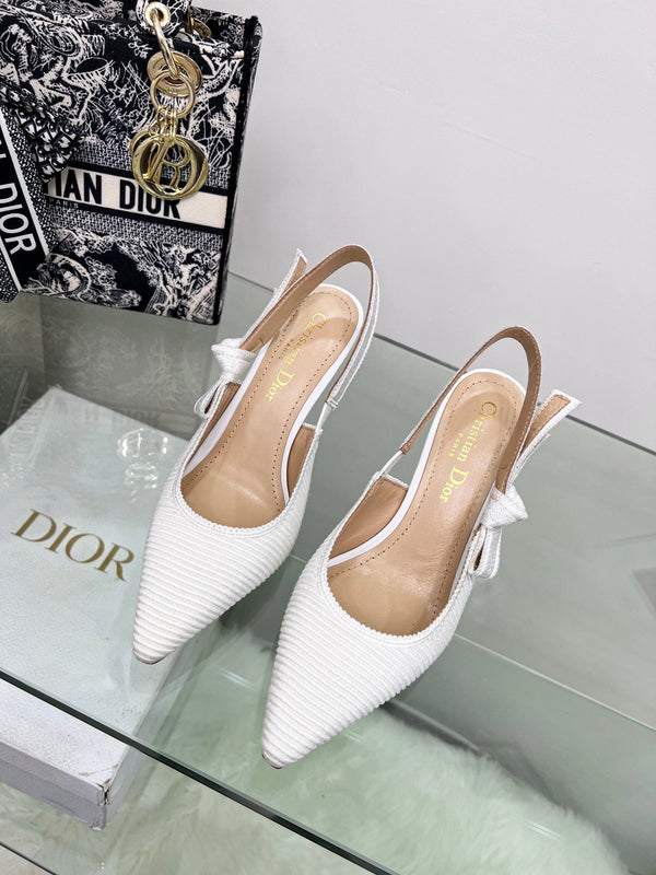 décolleté cd slingback 95 in cotone ricamato bianco