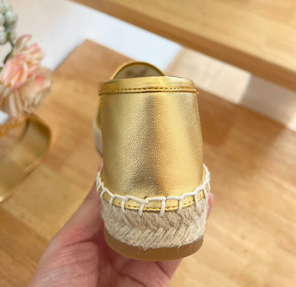 SL YVES LOGO SLIP ON METALLIC GOLD CALFSKIN AND MESH