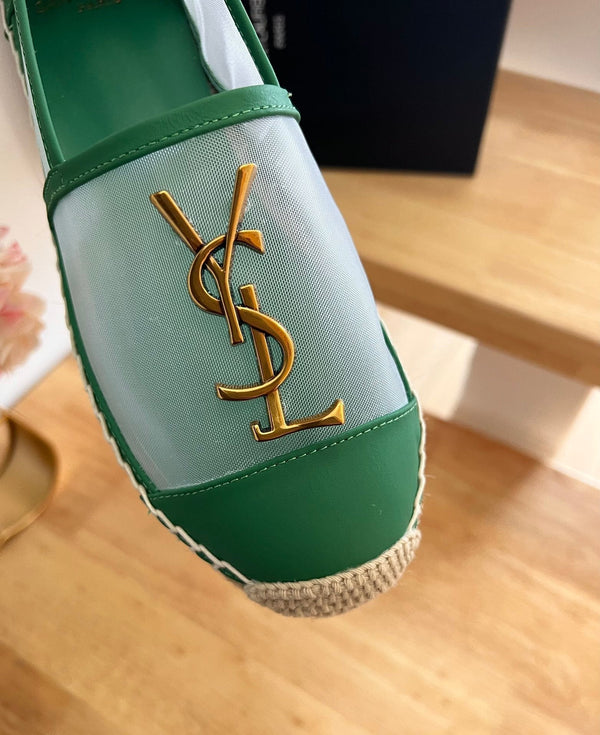 SL YVES LOGO SLIP ON DARK GREEN CALFSKIN AND MESH