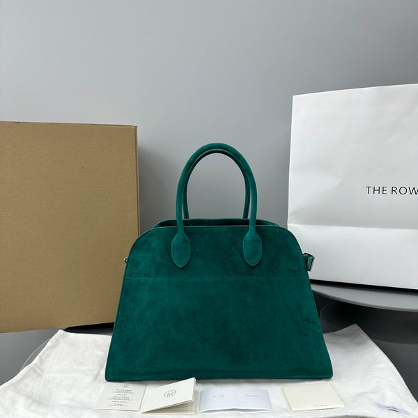 The Row Margaux 15 38cm Tote Bag Teal Blue Suede