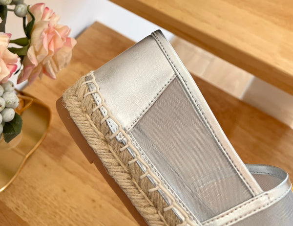 SL YVES LOGO SLIP ON SILVER CALFSKIN AND MESH