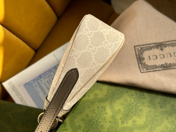 BORSA A MANO OPHIDIA GG SMALL 25 TELA SUPREME BEIGE E BIANCA