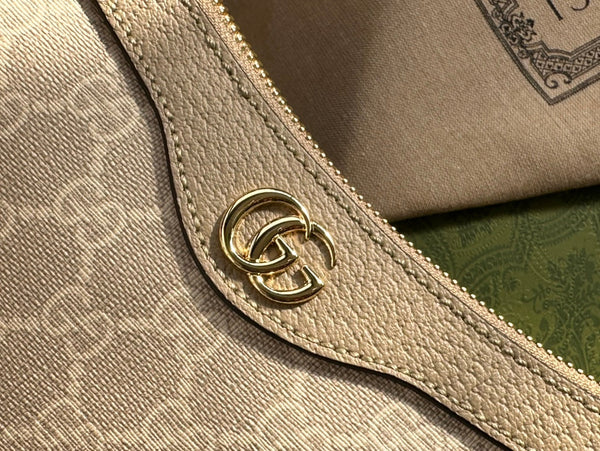 BORSA A MANO OPHIDIA GG SMALL 25 TELA SUPREME BEIGE E BIANCA