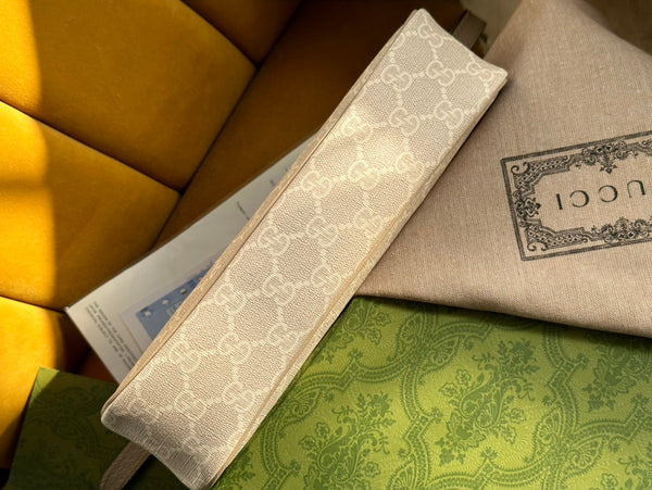 BORSA A MANO OPHIDIA GG SMALL 25 TELA SUPREME BEIGE E BIANCA