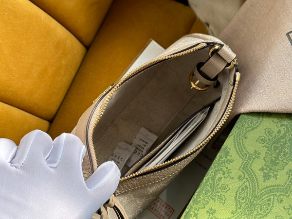 BORSA A MANO OPHIDIA GG SMALL 25 TELA SUPREME BEIGE E BIANCA